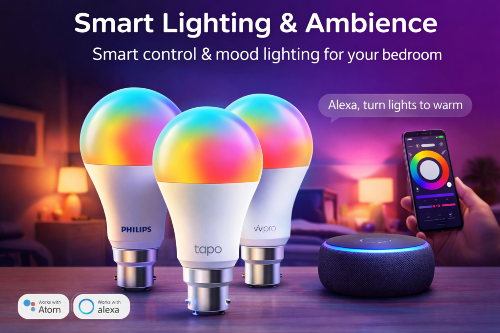Smart Bedroom Gadgets That Actually Improve Sleep, Mood & Comfort (Indian Homes – 2026) smart lighting & ambience