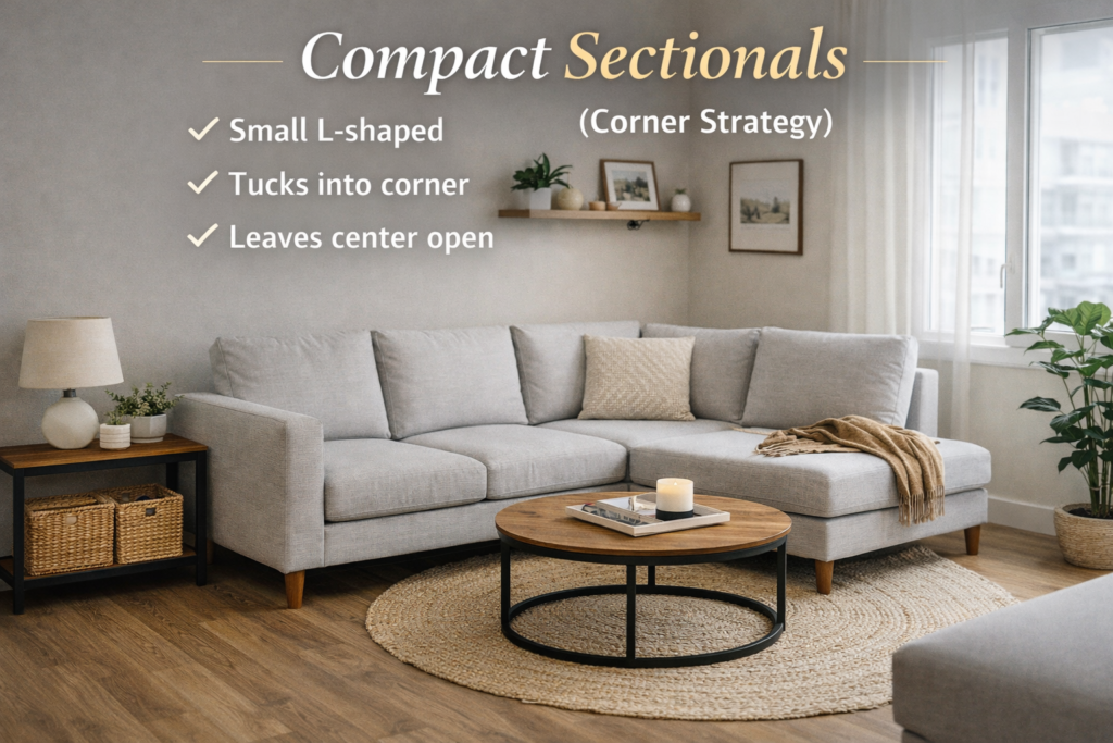 Small Apartment Living Room Layout Ideas (2026) compact sectionals