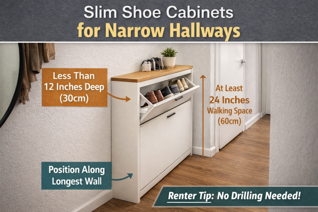 slim shoe cabinets for narrow hallways