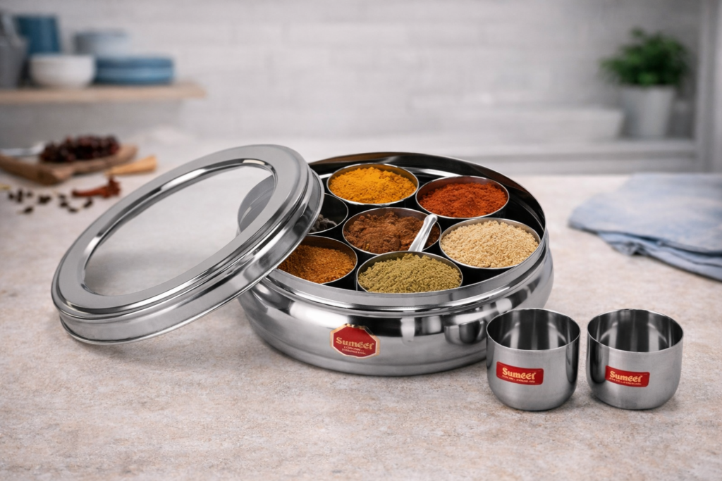 sumeet stainless steel belly shape masala box