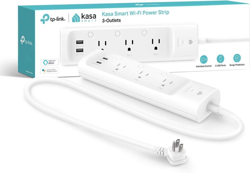 kasa smart plug power strip kp303, surge protector with 3 individually controlled smart