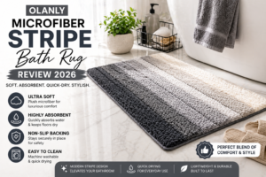 Olanly microfiber stripe bath rug in a modern bathroom showing soft plush texture and quick-drying absorbent design