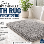 Smiry luxury chenille bath rug placed in a modern bathroom, showing soft plush texture and high water absorbency