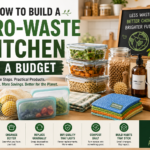 Zero-waste kitchen on a budget with organized pantry, glass meal prep containers, reusable kitchen products, and sustainable food storage ideas
