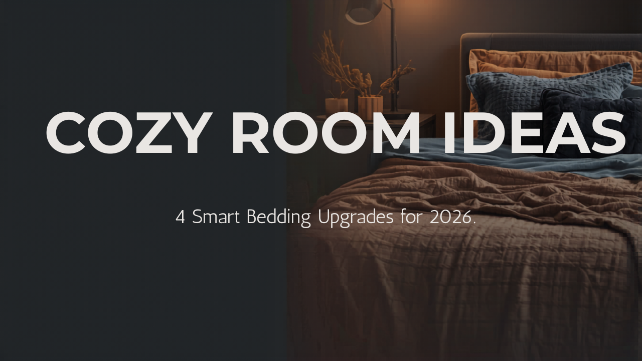 A beautifully styled aesthetic cozy bedroom featuring layered terracotta bedding, plush pillows, and warm ambient lighting for a small apartment.