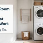 Laundry room designs featured image showing an organized small laundry room with storage shelves